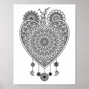 Hart Mandala Volwassen Kleuren Doodle Kleur Dit Poster