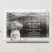 Hart Mason Jar & Baby's Breath Rustic Invitations Kaart (Voorkant)