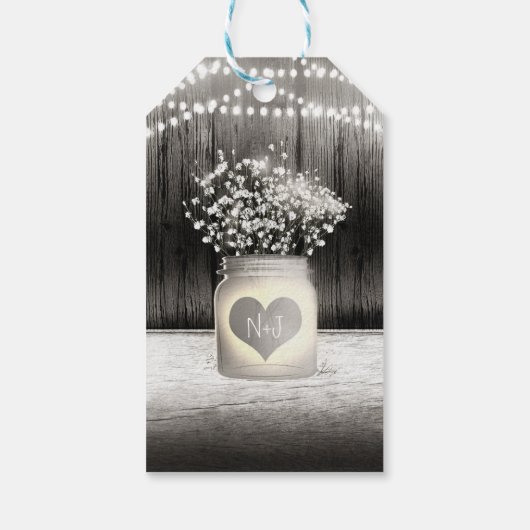 Hart Mason Jar & Baby's Breath Rustieke Bruiloft Cadeaulabel (Achterkant)