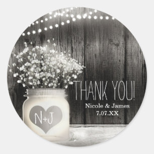 Hart Mason Jar & Baby's Breath Rustieke Bruiloft Ronde Sticker