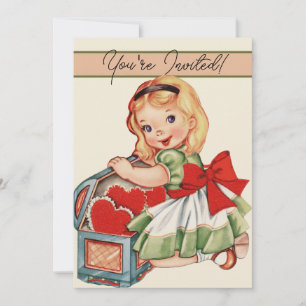 Hart Meisje Kind Retro Schattig Kinderen Kaart