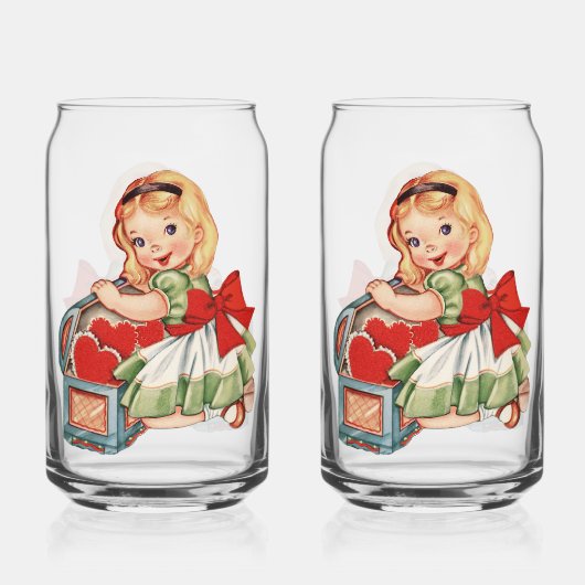 Hart Meisje Kind Retro Schattigee Kinderen Blikvorm Glas (Achterkant)