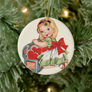 Hart Meisje Kind Retro Schattigee Kinderen Keramisch Ornament