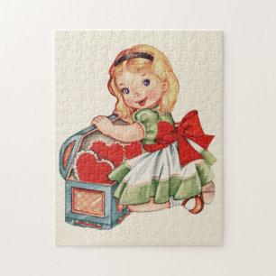 Hart Meisje Kind Retro Schattigee Kinderen Legpuzzel
