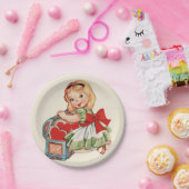 Hart Meisje Kind Retro Schattigee Kinderen Papieren Bordje (Feest)