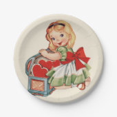 Hart Meisje Kind Retro Schattigee Kinderen Papieren Bordje (Voorkant)