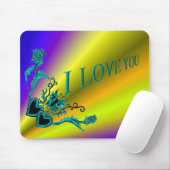 Hart met bloem en vlinder, ik hou van je muismat (Met muis)