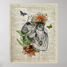 Hart met Bloemen Anatomie Dictionary Art