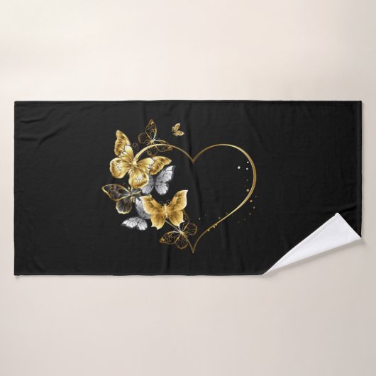 Hart met gouden vlinders badhanddoek (Badhanddoek)