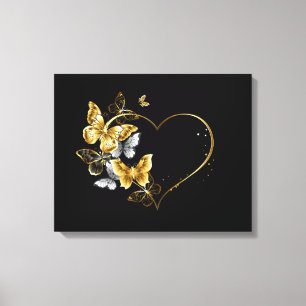 Hart met gouden vlinders canvas afdruk