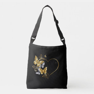 Hart met gouden vlinders crossbody tas