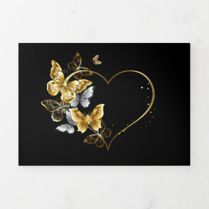 Hart met gouden vlinders drieluik kaart