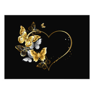Hart met gouden vlinders foto afdruk