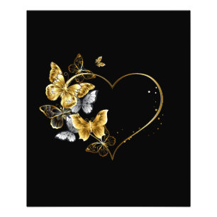Hart met gouden vlinders foto afdruk