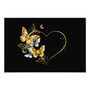 Hart met gouden vlinders foto afdruk