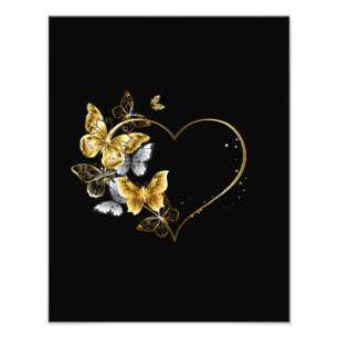 Hart met gouden vlinders foto afdruk