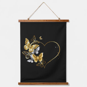 Hart met gouden vlinders hangend wandkleed