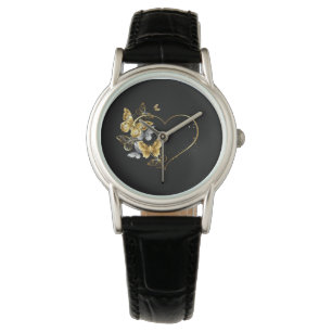 Hart met gouden vlinders horloge