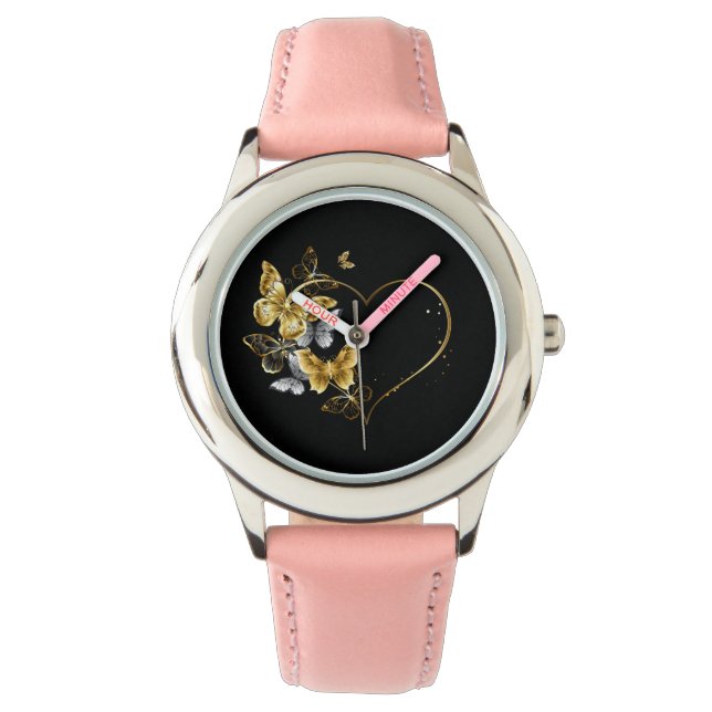 Hart met gouden vlinders horloge (Voorkant)