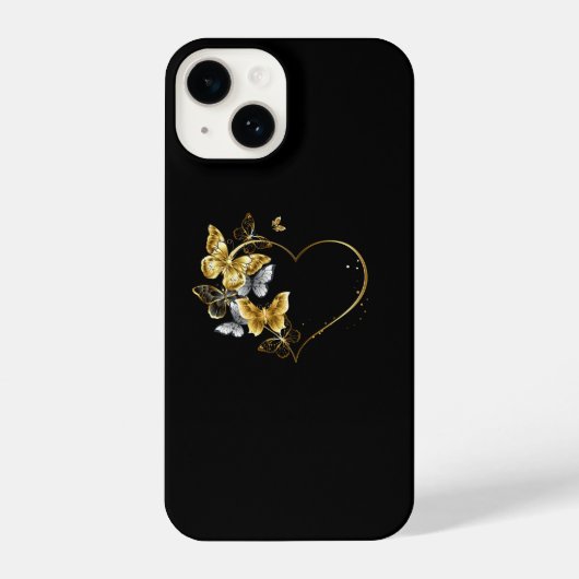 Hart met gouden vlinders iPhone hoesje (Achterkant)