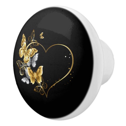 Hart met gouden vlinders keramische knop (Rechts)