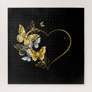 Hart met gouden vlinders legpuzzel