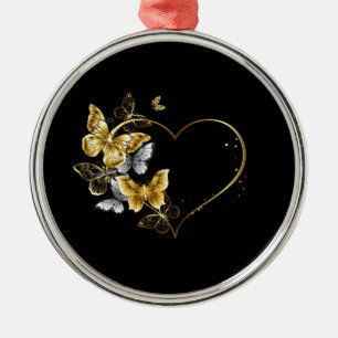 Hart met gouden vlinders metalen ornament