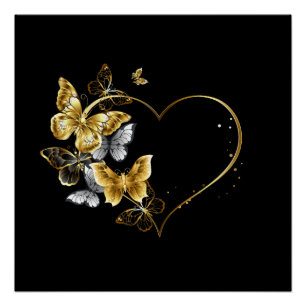 Hart met gouden vlinders perfect poster