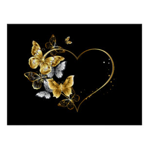 Hart met gouden vlinders perfect poster