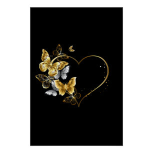 Hart met gouden vlinders perfect poster