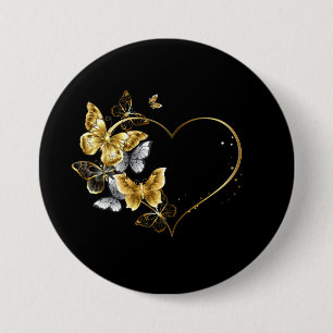 Hart met gouden vlinders ronde button 7,6 cm
