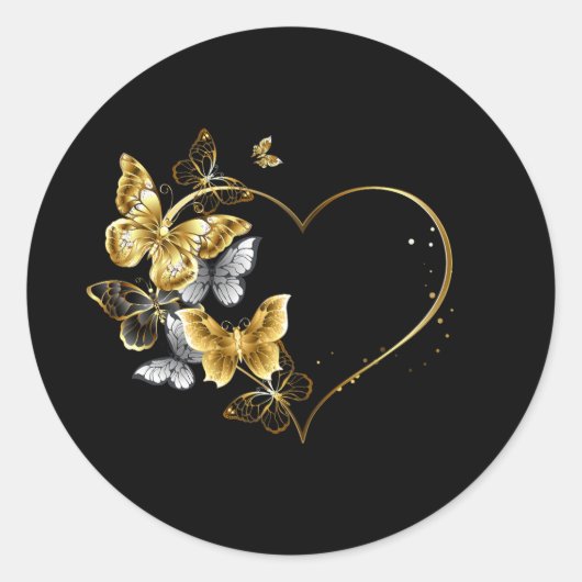 Hart met gouden vlinders ronde sticker (Voorkant)