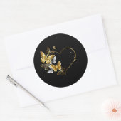 Hart met gouden vlinders ronde sticker (Envelop)