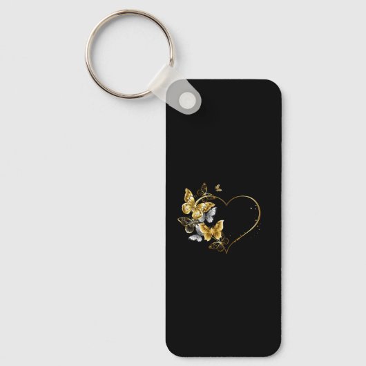 Hart met gouden vlinders sleutelhanger (Voorkant)