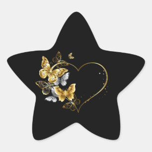 Hart met gouden vlinders ster sticker