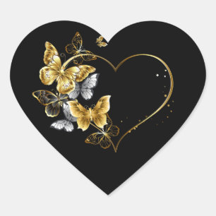 Hart met gouden vlinders sticker
