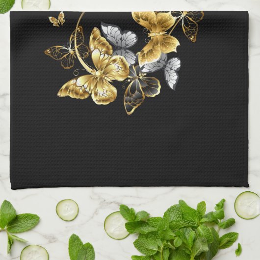 Hart met gouden vlinders theedoek (Gevouwen)