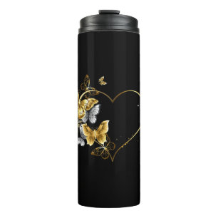 Hart met gouden vlinders thermosbeker