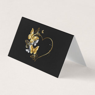 Hart met gouden vlinders visitekaartjes