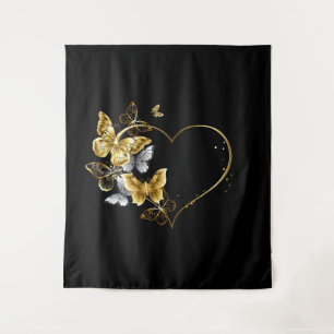Hart met gouden vlinders wandkleed