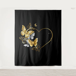 Hart met gouden vlinders wandkleed