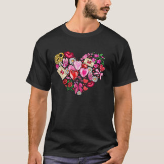 Hart Met Hart Letter Sleutel Snoep Roos Patroon Va T-shirt