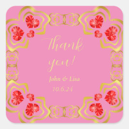 Hart Met Juweel Lijst Bedankt Trouwsticker Vierkante Sticker