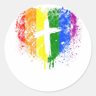 Hart met kruis, Gay Pride, Christelijk religieus Ronde Sticker