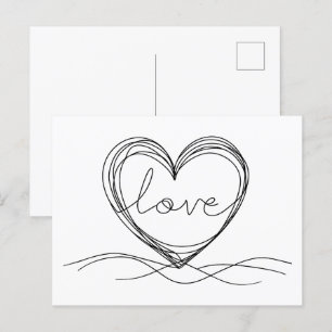 Hart met "Liefde" in Continuous Line Art Briefkaart