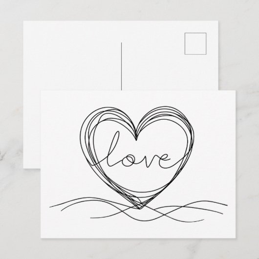 Hart met "Liefde" in Continuous Line Art Briefkaart (Voorkant / Achterkant)