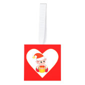 Hart met schattige elf en engelenkerst kubus ornament (Voorkant)