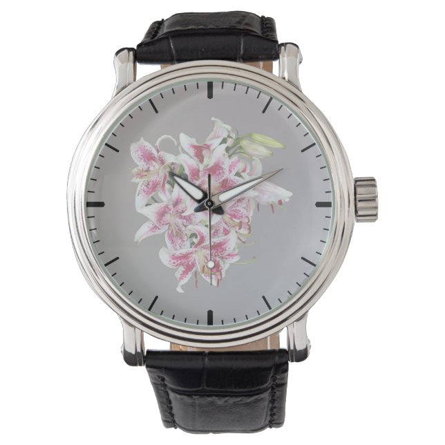 Hart met Stargazer Lilies Horloge (Voorkant)