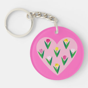 Hart met tulpen. sleutelhanger