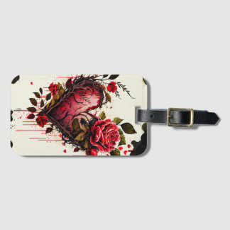 Hart met waterverf bloemen rode rozen liefdeskaart bagagelabel